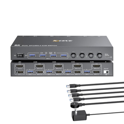 KCEVE 2 Monitors 4 Computers HDMI + DisplayPort Switch KCDZUS402DH 8K@30Hz 4k@144Hz KVM Switcher