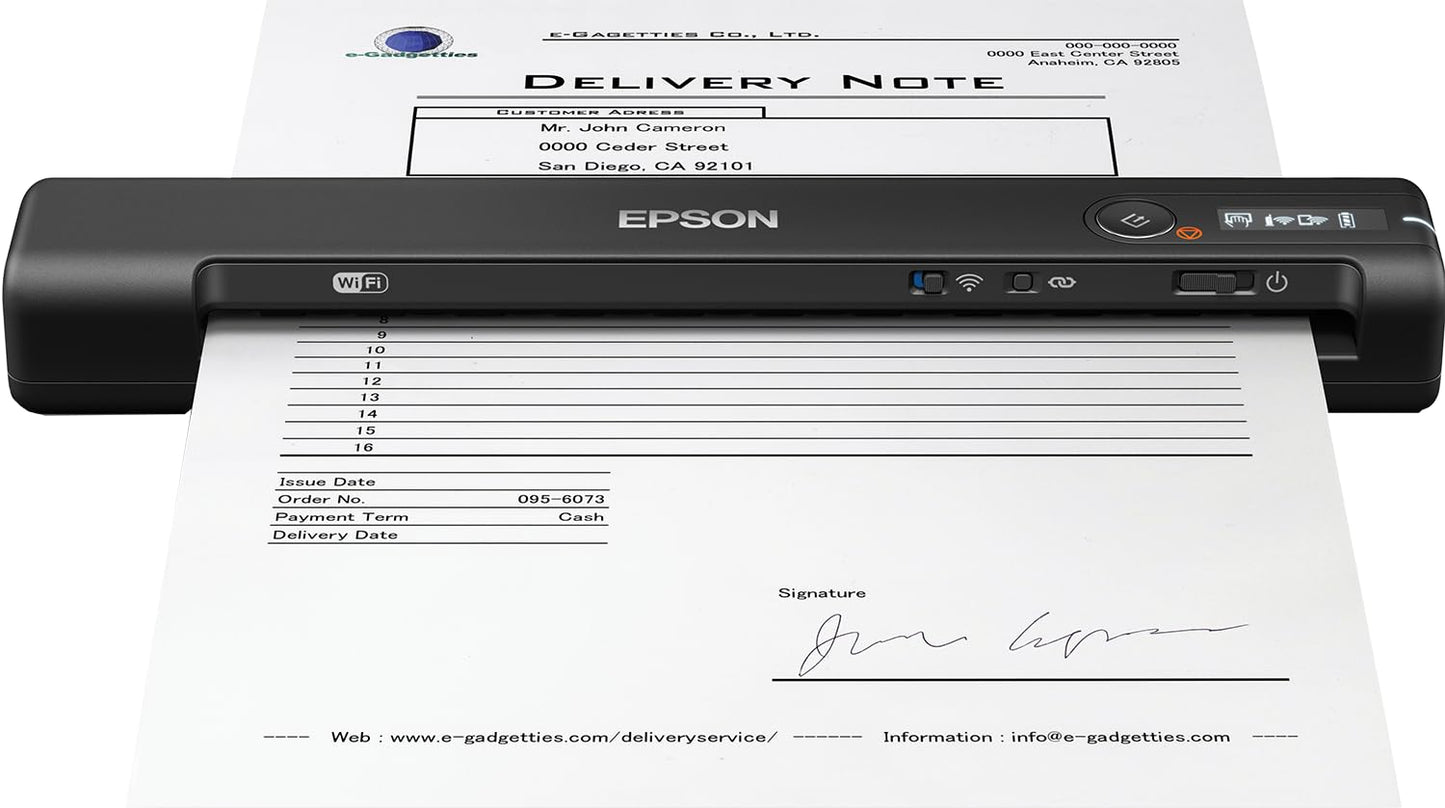 Epson WorkForce ES-60W Wireless Portable Document Scanner B11B253201 1200dpi Color Scanner