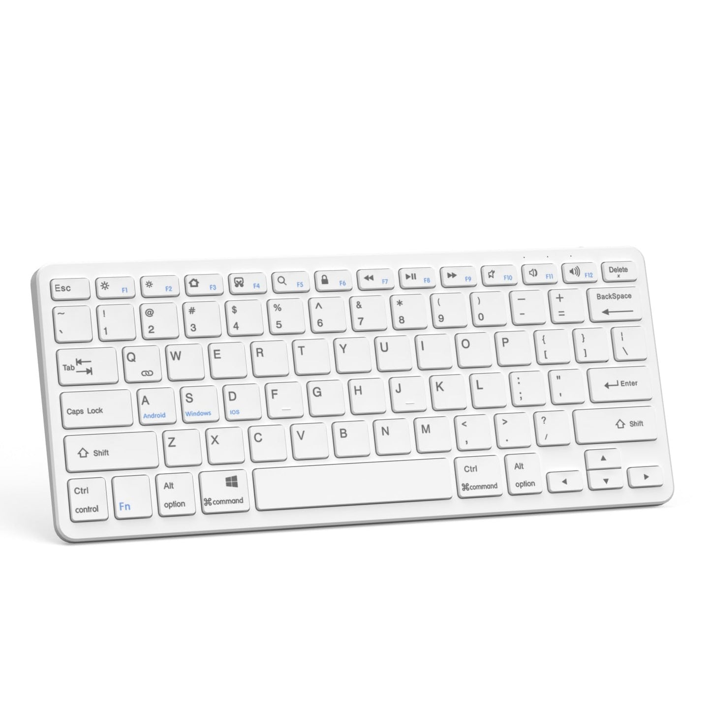MMK Bluetooth Keyboard QWERTY Compatible with Android, iOS, Windows Devices, 78 Keys, Rechargeable Battery, Silent Operation, White