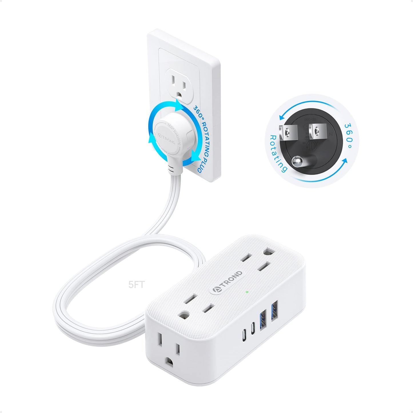 TROND 3.8"L x 1.7"W TD-PS-US15SX 125V 10A Surge Protector 900J White