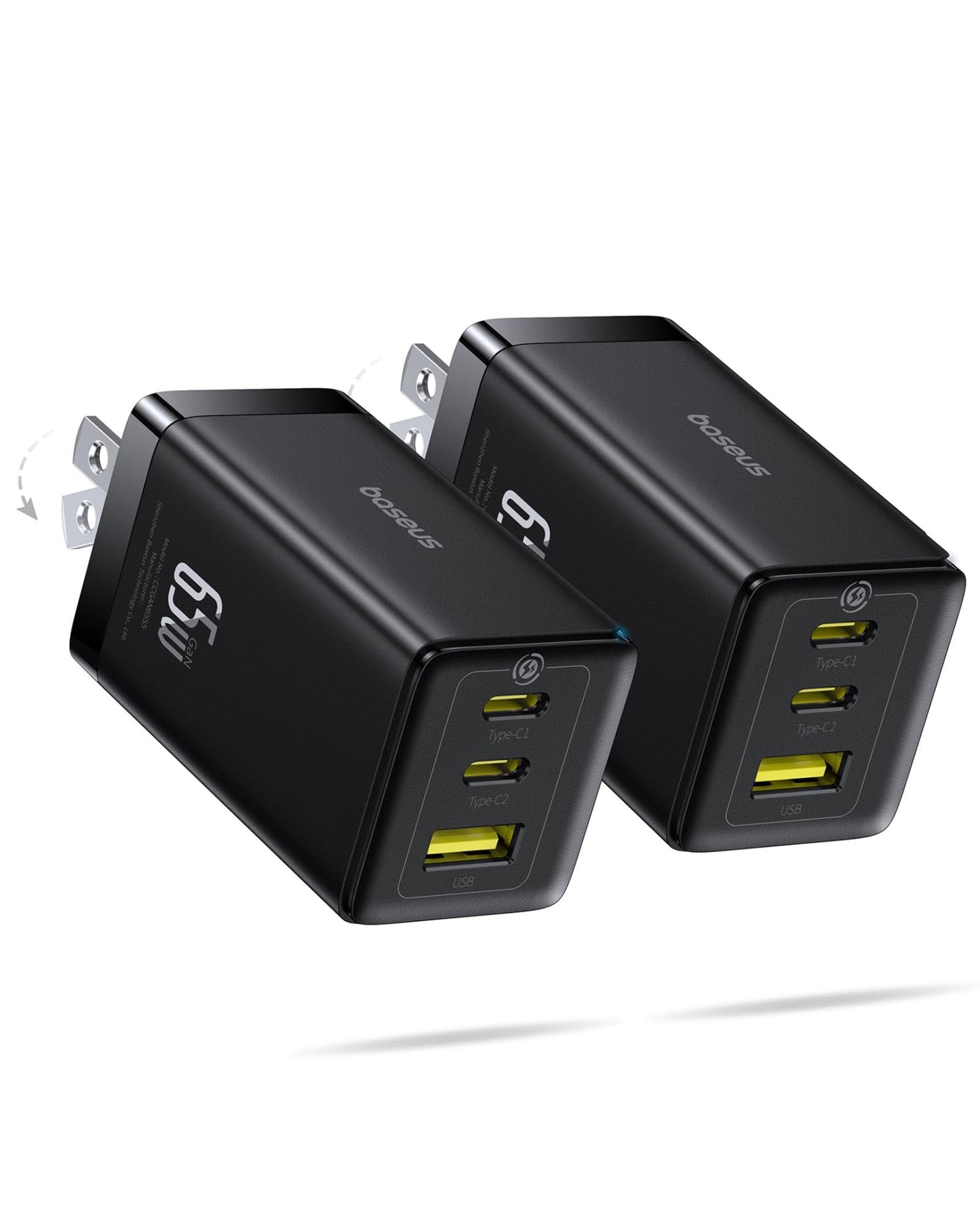 Baseus 2 Pack 65W USB C Charger Model CCGAN65S5 – 2 Port USB Type C – 24V – 9A – AC Adapter