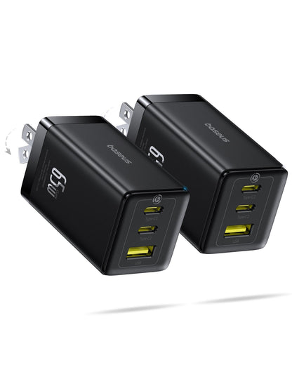 Baseus 2 Pack 65W USB C Charger Model CCGAN65S5 – 2 Port USB Type C – 24V – 9A – AC Adapter