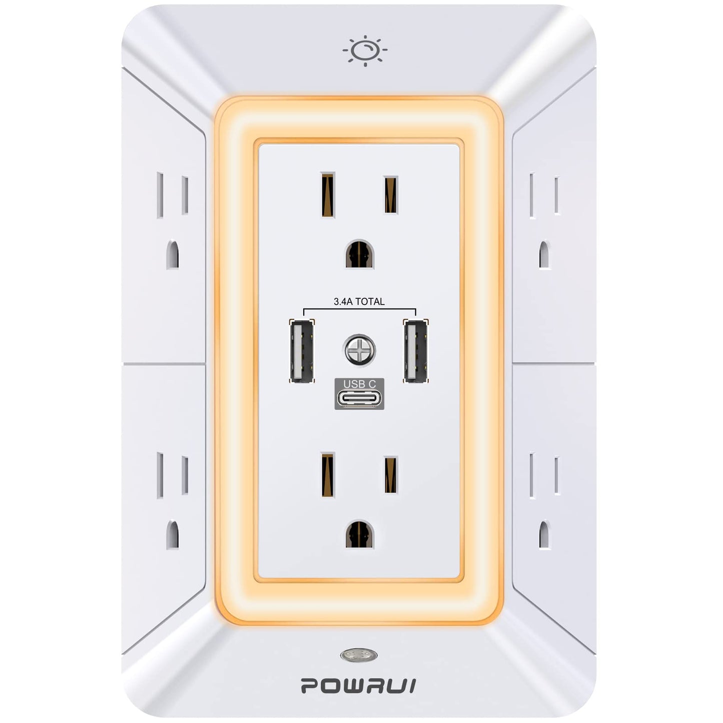POWRUI 6 Outlet Power Strip 125V 15A Surge Protection Model 508-2U1C