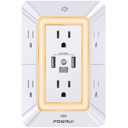 POWRUI 6 Outlet Power Strip 125V 15A Surge Protection Model 508-2U1C