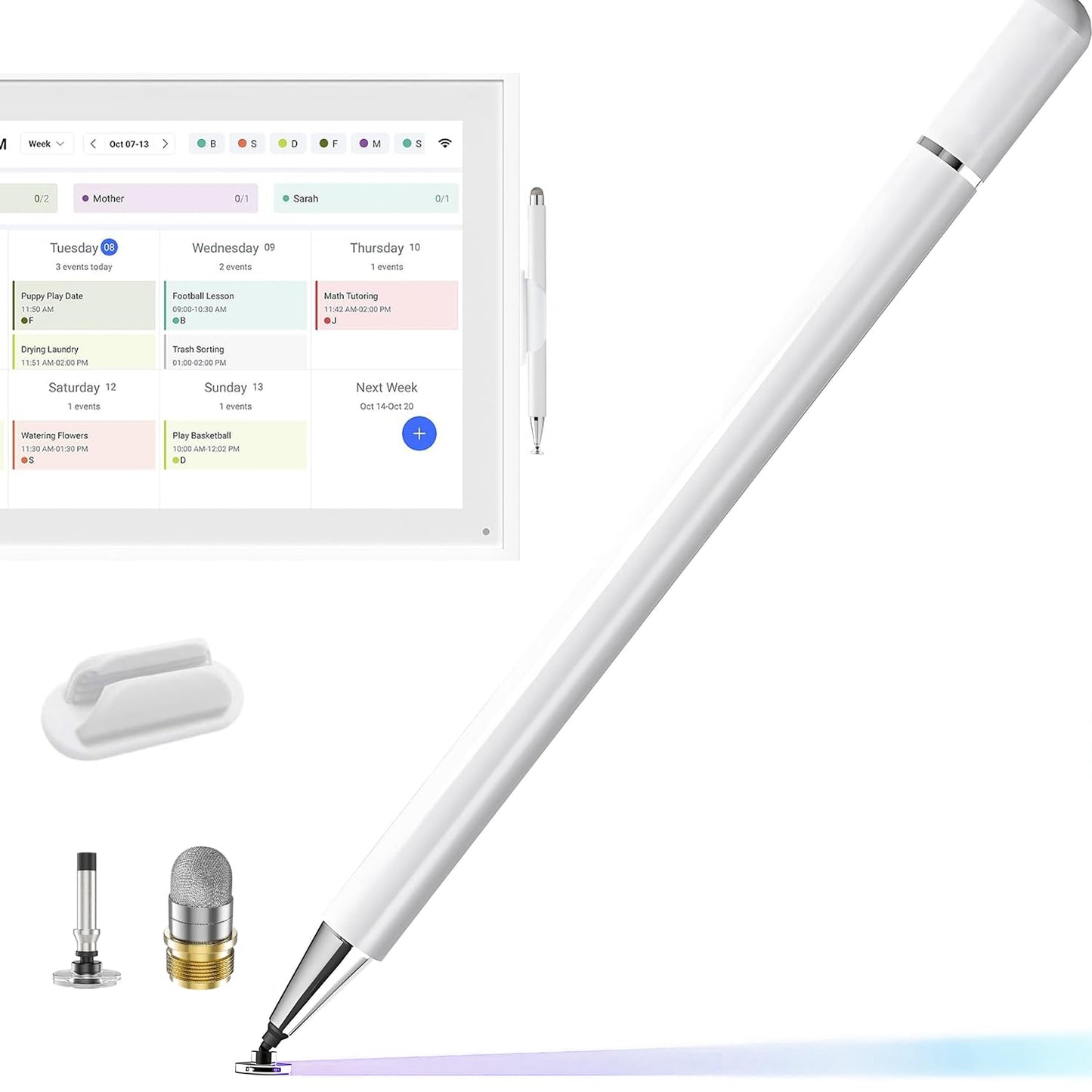 DOGAIN Stylus Pen and Mount Compatible with Digital Calendars and Tablets | Dual Tip Design | Magnetic Holder