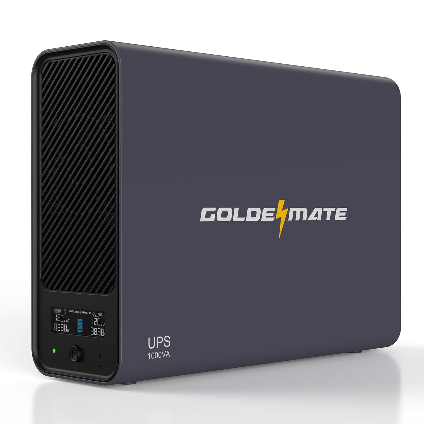 GOLDENMATE 1000VA/600W Lithium UPS Battery Backup, Pure Sine Wave System, LiFePO4 Battery with 8 NEMA Outlets, USB Communication, LCD Display, Gray