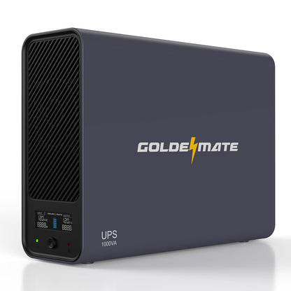 GOLDENMATE 1000VA/600W Lithium UPS Battery Backup, Pure Sine Wave System, LiFePO4 Battery with 8 NEMA Outlets, USB Communication, LCD Display, Gray