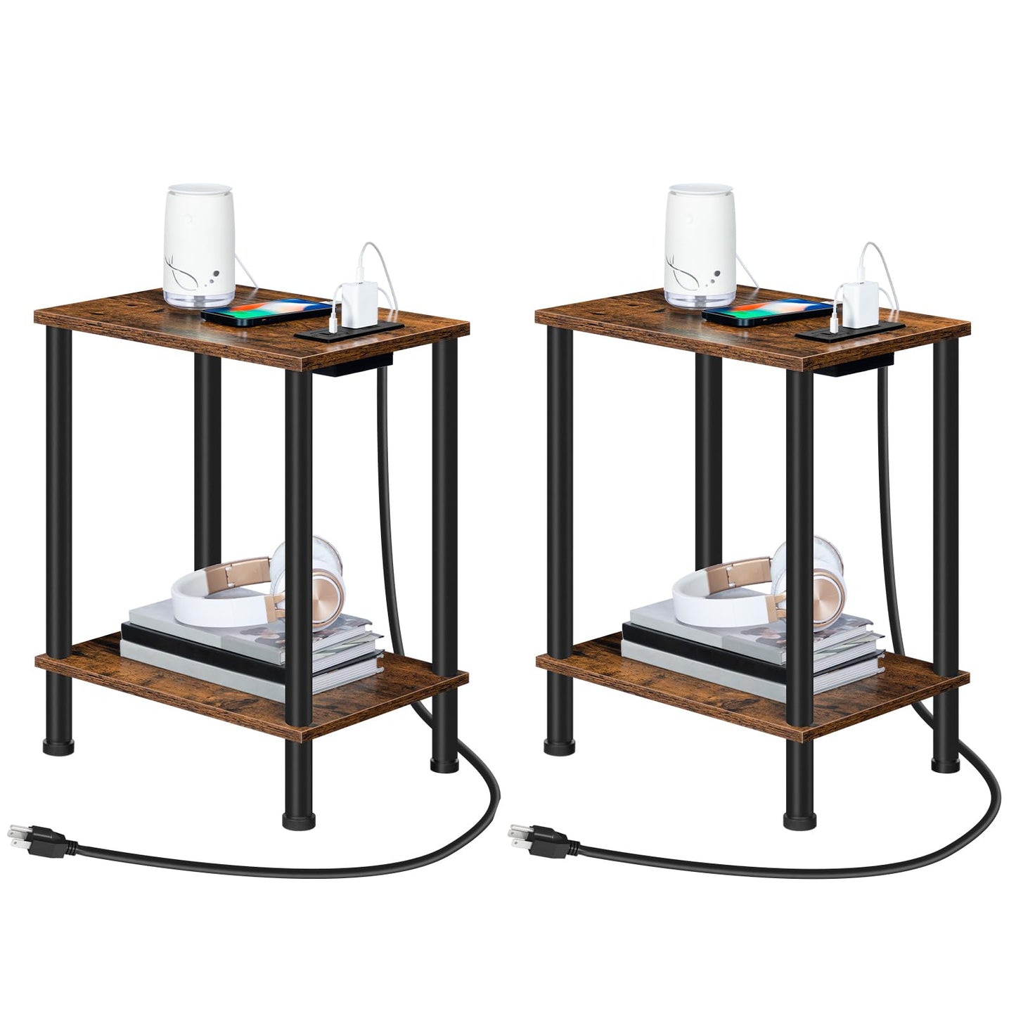 HOOBRO 15L x 11W x 21.7H BF09UBZP201 Set of 2 Nightstands with 2 Shelves