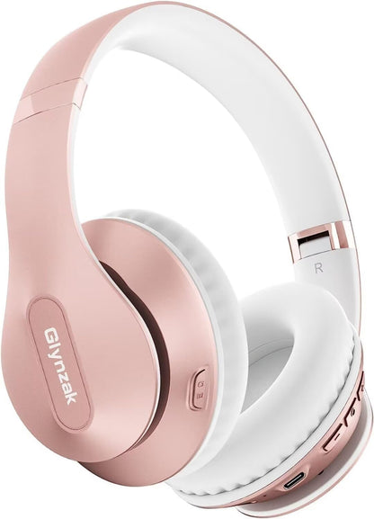 Glynzak WH207A Over Ear Headphones Bluetooth 5.3 Wireless Rose Gold