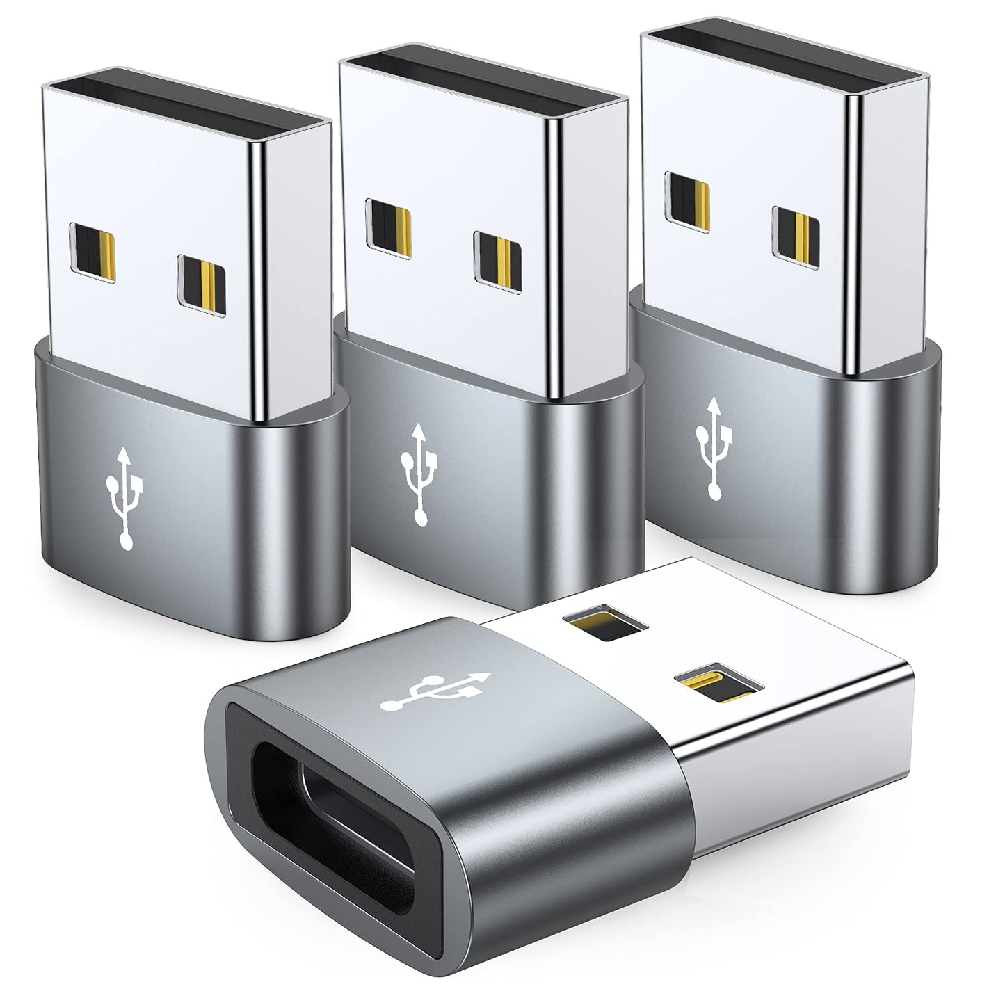 JXMOX USB-C Female to USB-A Male Adapter 4-Pack, Type C to USB Charger Converter