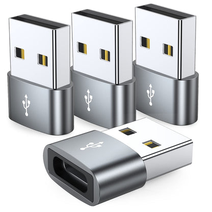 JXMOX USB-C Female to USB-A Male Adapter 4-Pack, Type C to USB Charger Converter
