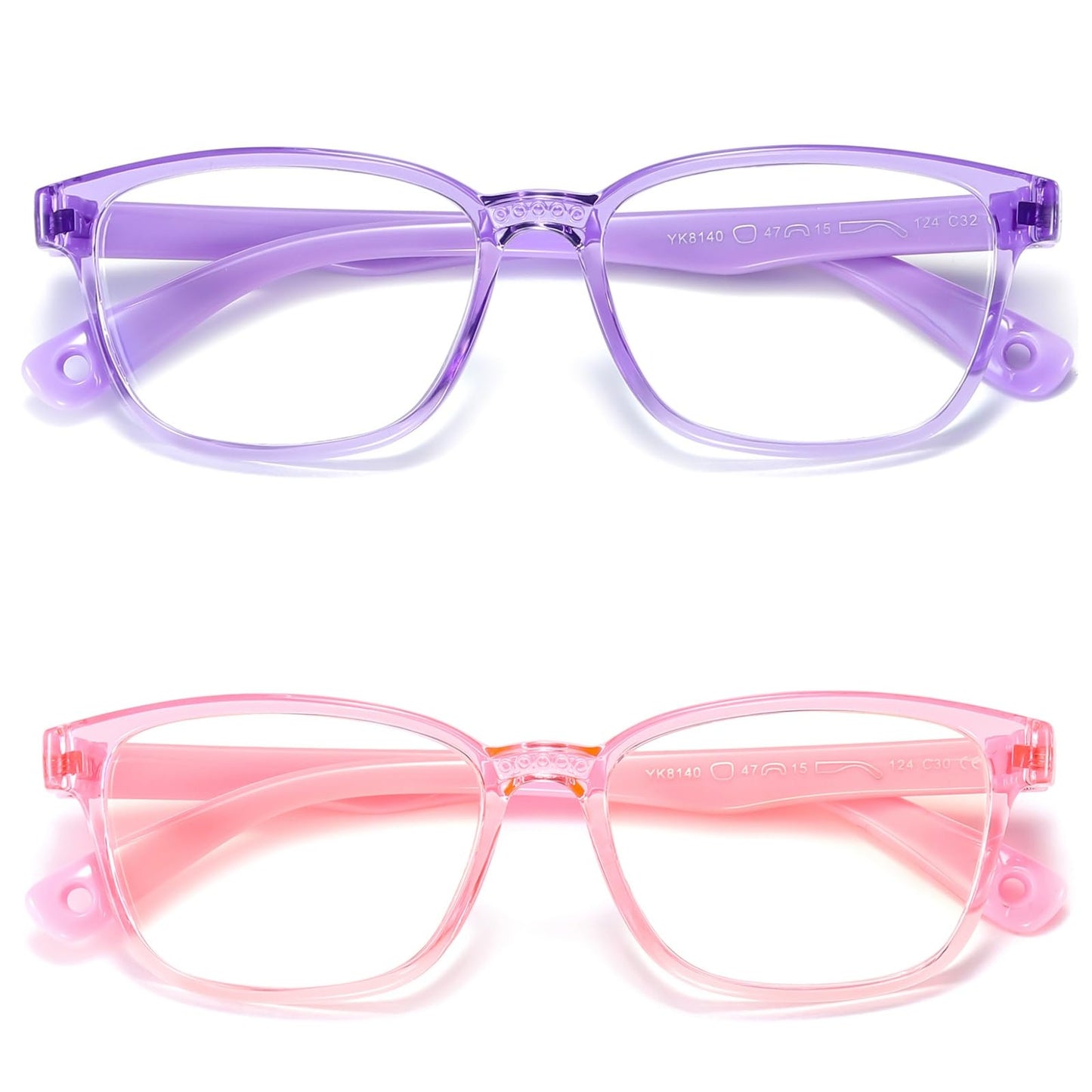 AHXLL Kids 2 Count Qsweet Blue Light Blocking Reading Glasses Transparent Purple and Pink