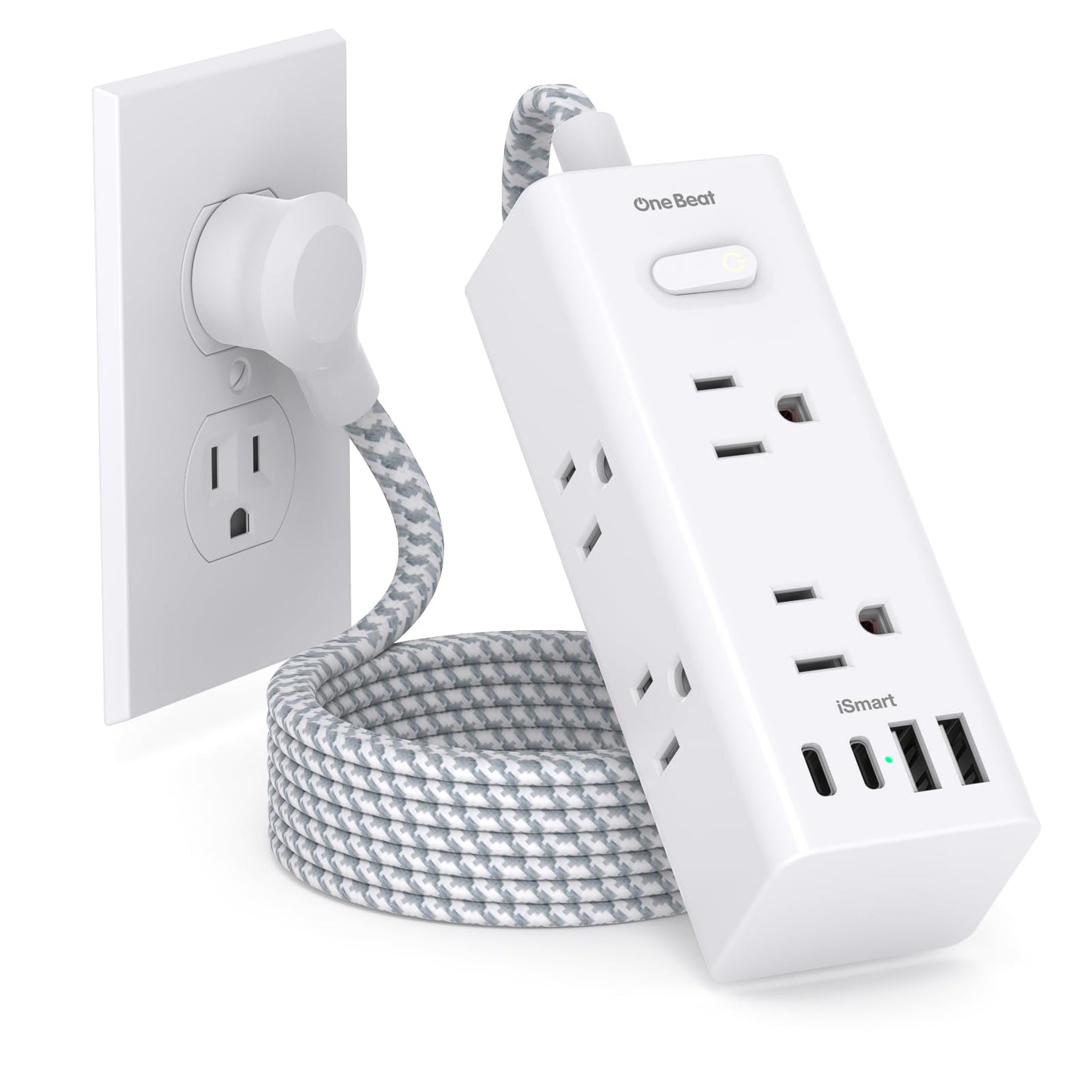 One Beat 10 Count 125 Volts OB6W3C Surge Protector Power Strip with 10 Outlets and 3 USB Ports
