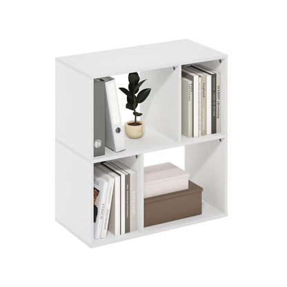 Furinno 4-Cube Bookcase 24126WH Laminated Floor Mount White Storage Organizer