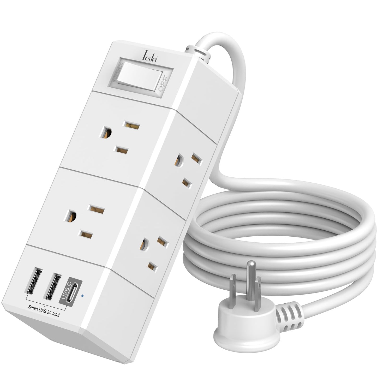 Tcstei 5 Feet Extension Cord PW-401A 6 AC Outlets 3 USB Ports