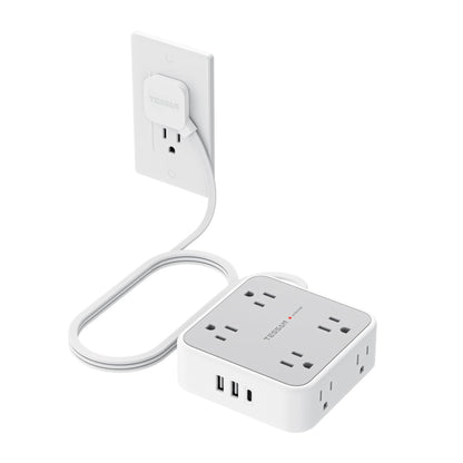 TESSAN 5 Ft Flat Plug Surge Protective Power Strip with 8 Outlets and 3 USB Ports (1 USB-C)