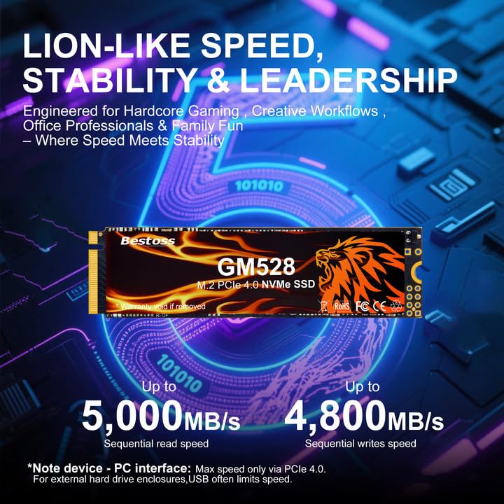Bestoss 1TB M.2 NVMe PCIe x4 Internal Solid State Drive GM528