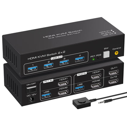 ATLAHET 12V KVM Switch 5.91 x 2.56 x 1.42 inches 2-way Control 1 Amps IP20 White