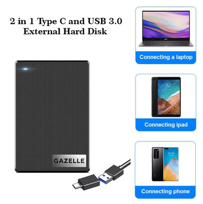 GAZELLE 1TB GZ1TB Portable External Hard Drive - 2.5" Form Factor, SATA Interface, USB 3.0, Mechanical Disk