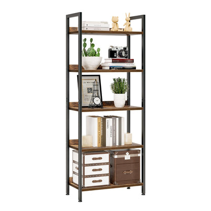 NUMENN 5 Tier Bookshelf Floor Mount Vintage Style Metal and Engineered Wood Bookcase