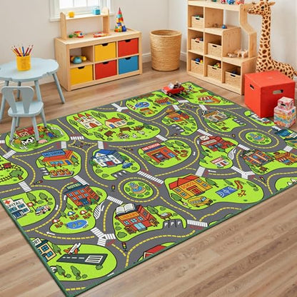 Arenarug 3'x5' Kids Play Rug Low Pile City Map Design Indoor Non-Slip Carpet