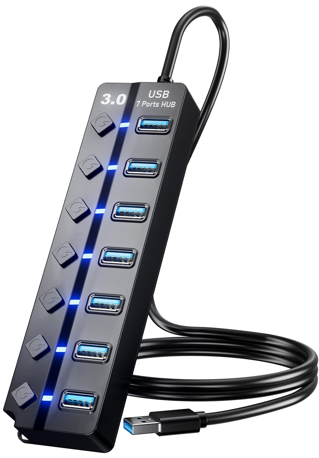 PANPEO USB 3.0 Hub 7-Port Splitter 3ft Cable for PC, PS4/5, Mobile HDD, Data Transfer Rate 5Gbps