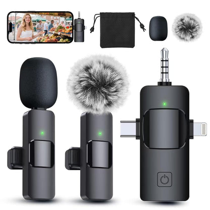 PQRQP 3-in-1 Professional Wireless Lavalier Microphone GT16 Wireless USB-C/3.5mm Jack/Li