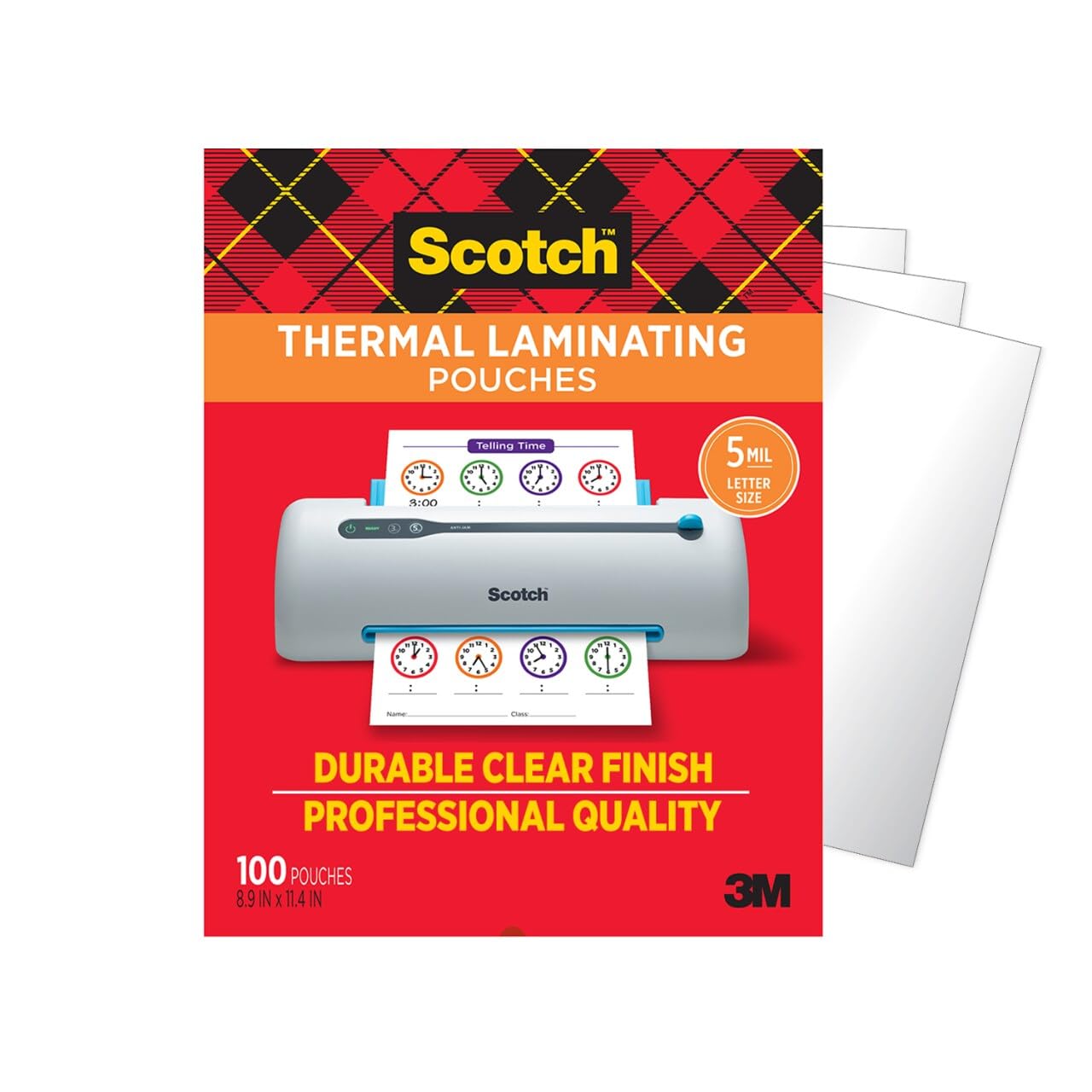 Scotch 100 Count Thermal Laminating Pouches, 5 mil, Clear, 8.9 x 11.4 in, Laminating Supplies for Documents and Artworks