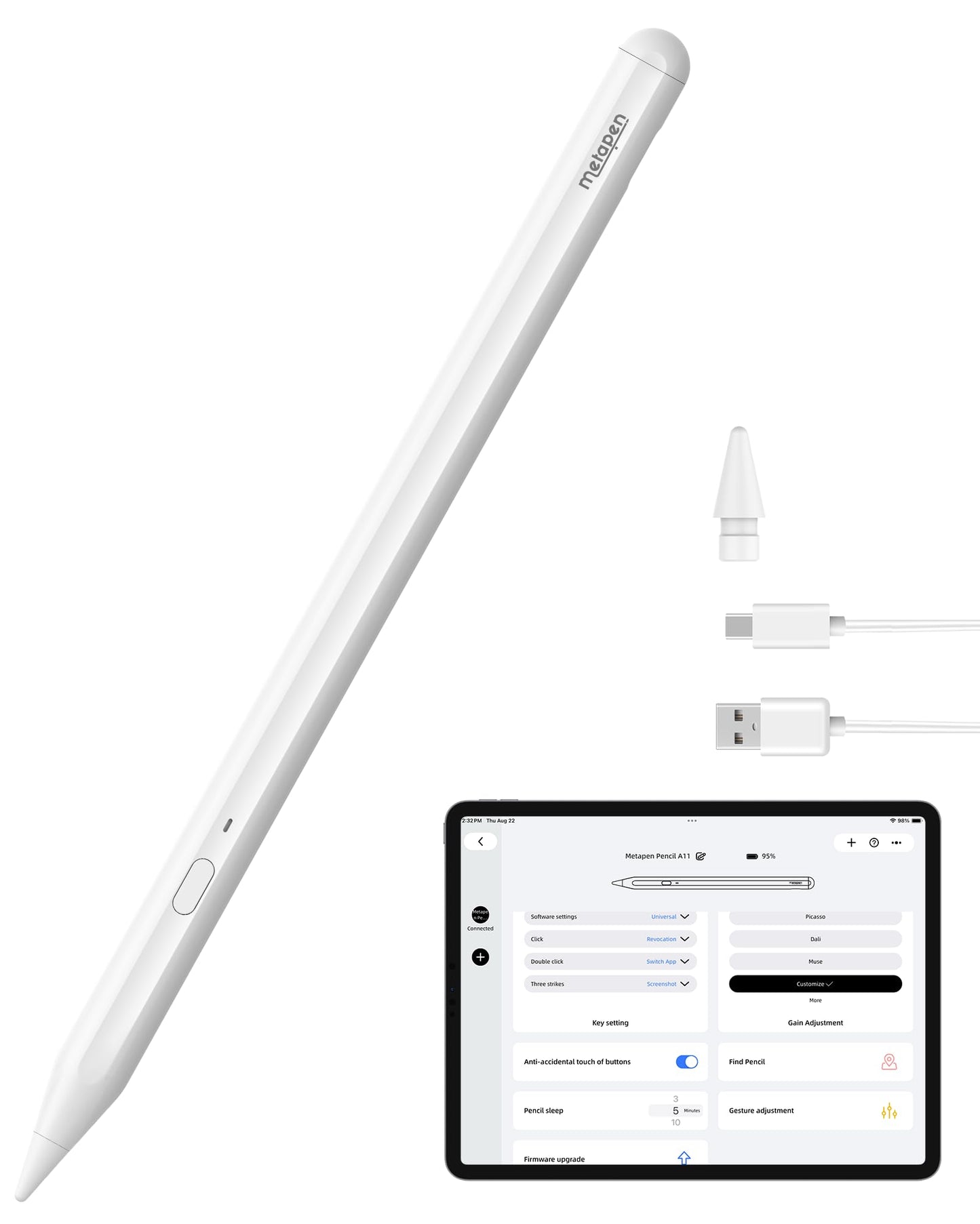 Metapen High Precision A11 Stylus Pen for iPad 2018-2025 Model: ME-APP412