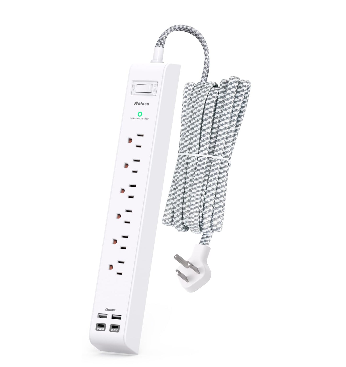 Mifaso 12.14x1.9in Surge Protector Power Strip MFS311T 6AC & 4USB 125V