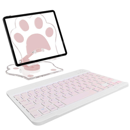 TopPerfekt Adjustable Wireless Tablet Keyboard with Stand, Bluetooth, QWERTY Layout, Pink