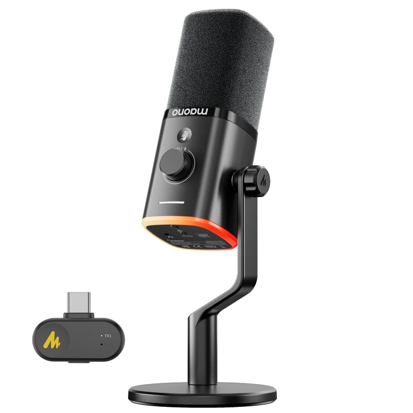 MAONO PD100W Wireless Dynamic Microphone USB Type-A & Type-C Connectivity 82dB Signal-to-Noise Ratio Unidirectional