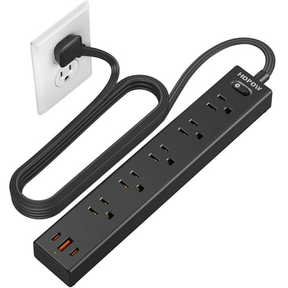 HOPOW 6 ft Power Strip QV560-CU 5 Outlets 3 USB Ports 1700 Joules Black