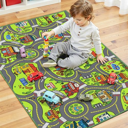 Arenarug 3'x5' Kids Play Rug Low Pile City Map Design Indoor Non-Slip Carpet