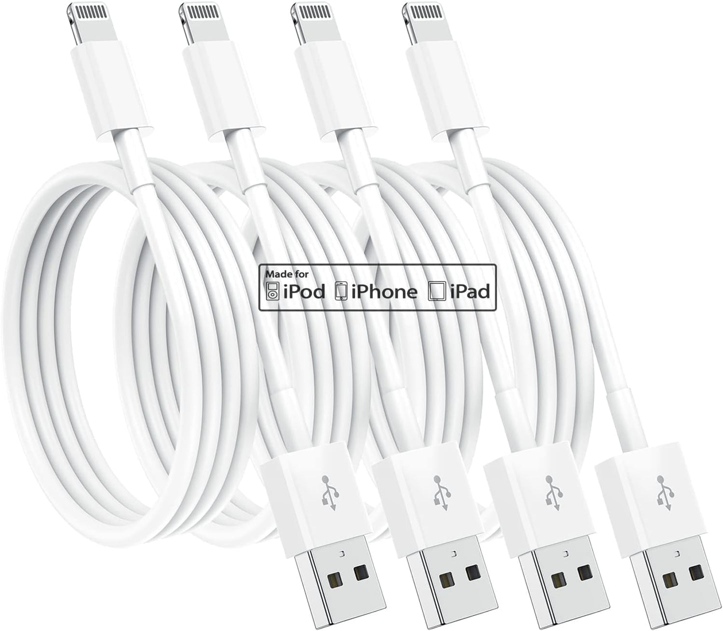 Susnwere 4 Pack Lightning Charging Cables 6ft MFi Certified compatible with iPhone and iPad