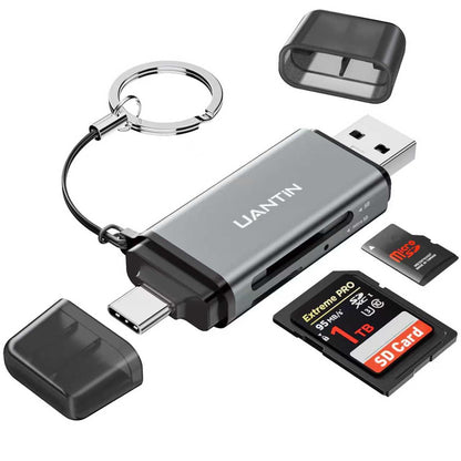 UANTIN 2-Slot SD/MicroSD Card Reader USB Type A, USB Type C 5Gbps Data Transfer Rate Grey