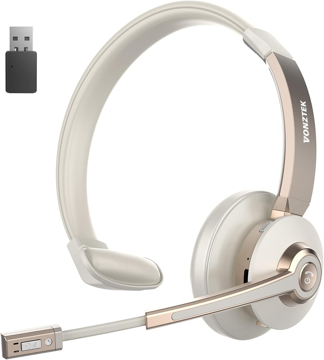 Vonztek BT783BJ-DG Wireless Headset 5.0 Bluetooth 49 Feet Noise Cancellation Communication Headset