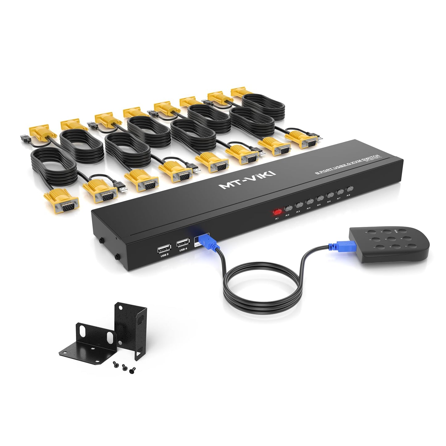 MT-VIKI 8-Port KVM Switch VC-801UK-L, 5V 0.5A Input, VGA Connector, Push Button Control, 8 Way Circuit, Rack Mountable