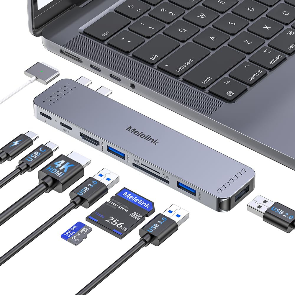 Melelink 8 Port USB C Docking Station Dual HDMI 4K 40Gbps