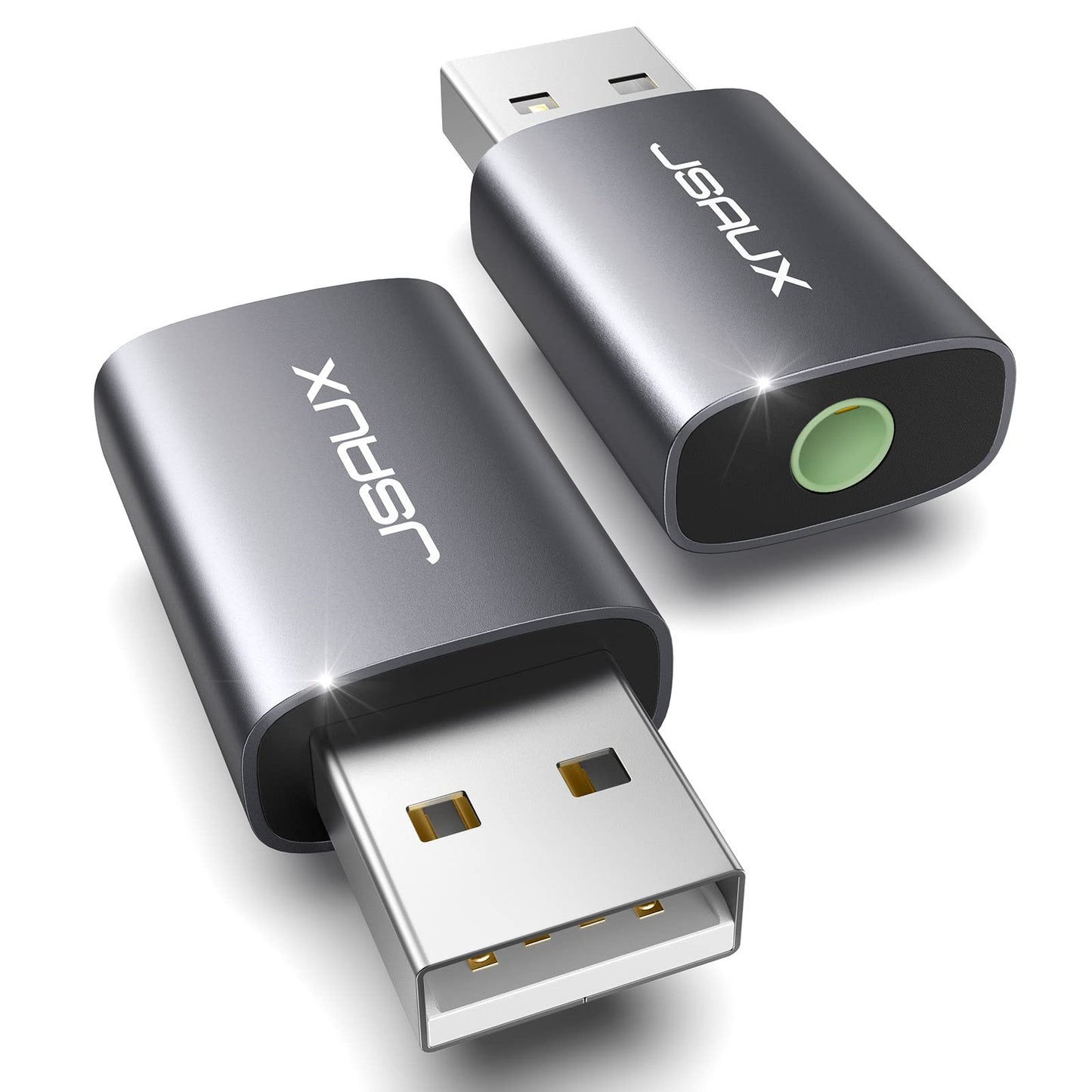 JSAUX 2 Pack USB to 3.5mm Jack Audio Adapter USBA2001 Stereo Audio Adapter for PC, Headset, and Console