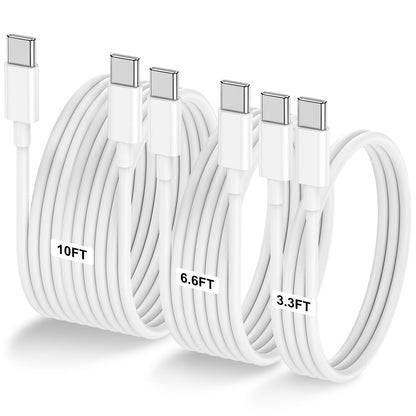 LOFPYE 3-Pack 60W USB C to USB C Cable 3A Charging Data Transfer 10 Feet White