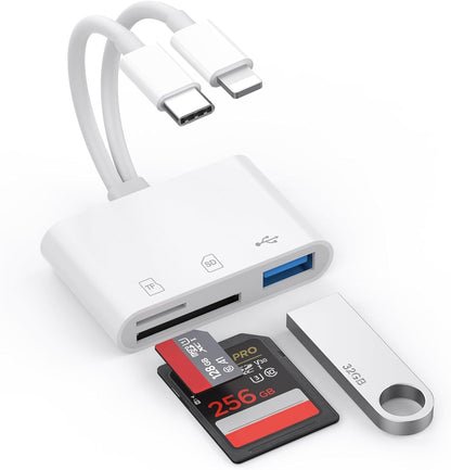 Aplimln SD Card Reader, 3 Slots, USB-A, Lightning & USB-C, Compatible with SD/SDHC/SDXC/microSD/microSDHC/microSDXC