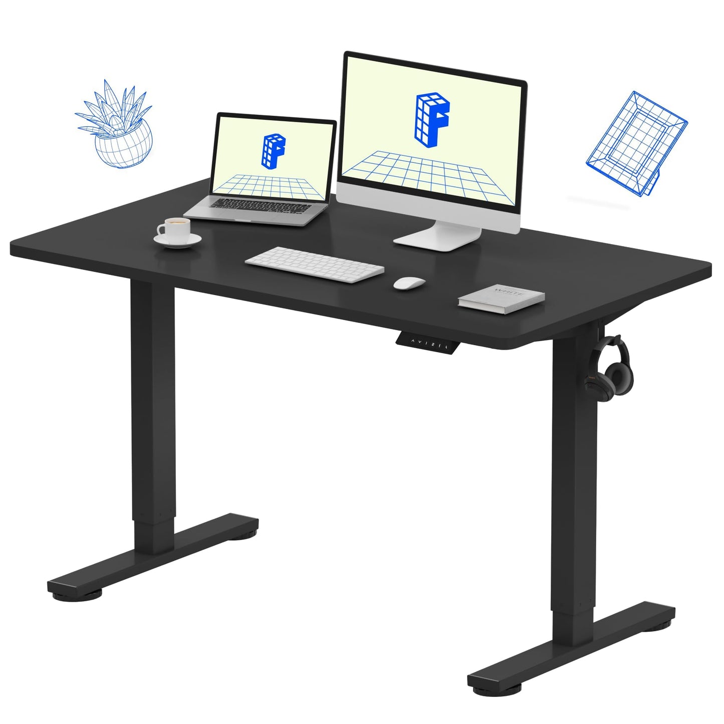 FLEXISPOT 48x24 MAH0002196 Electric Adjustable Desk, Rectangular, Modern Style, Black