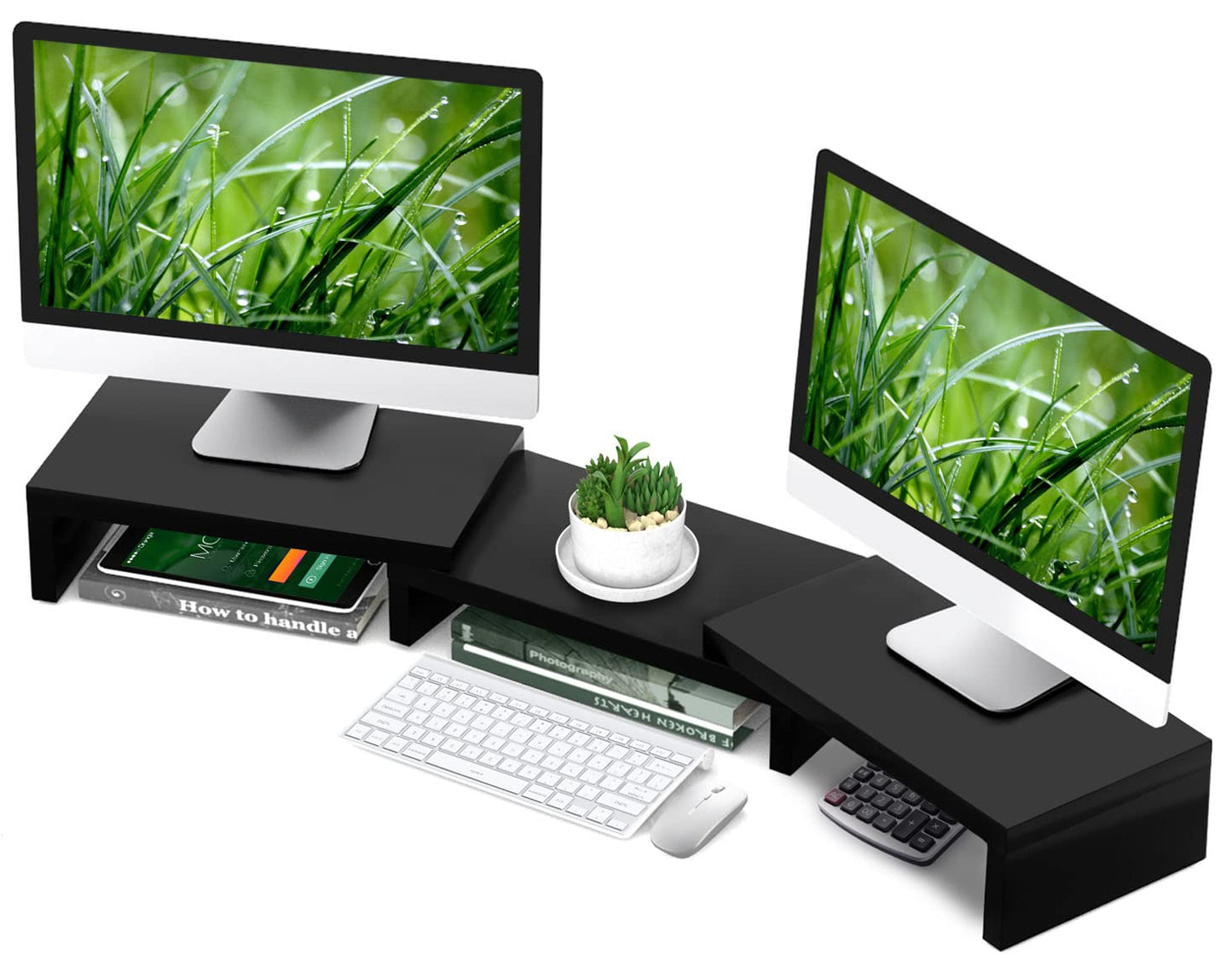 TAVR 43.3 Inch Dual Monitor Stand 3 Shelf Computer Riser