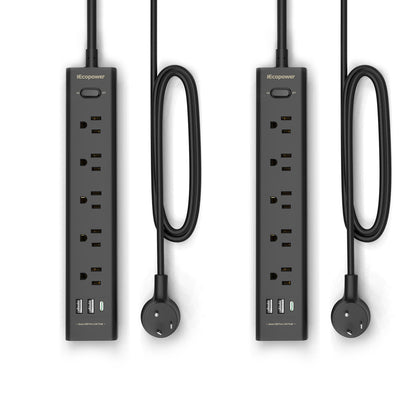 IECOPOWER 10.3" x 1.97" Power Strip Model WD-R1203U 125V 10A 5 Outlets with 3 USB Ports