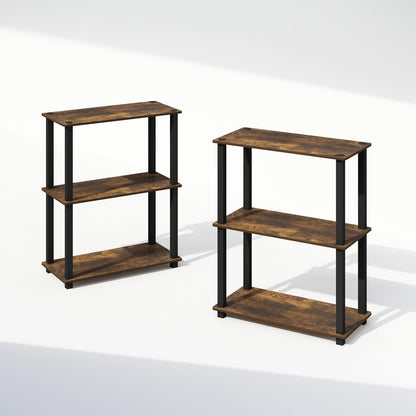 Furinno 2-Pack 3-Tier Storage Shelf Model 218025APBK Freestanding Toolless Engineered Wood Amber Pine