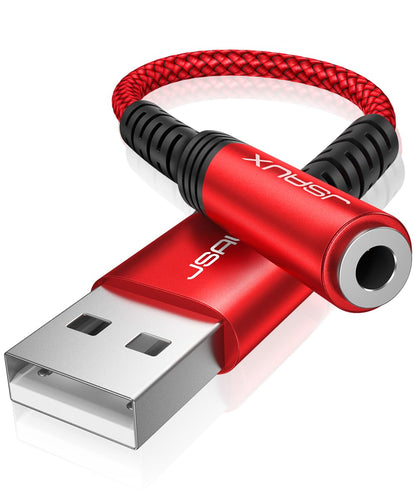 JSAUX USB-A to 3.5mm Jack Audio Adapter TRRS 4-Pole External Stereo Sound Card