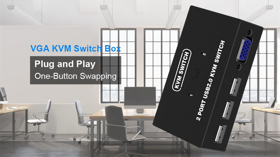 DGODRT USB VGA KVM Switch 2 PCs 1920x1440 Plug-in Switching for Windows and Mac