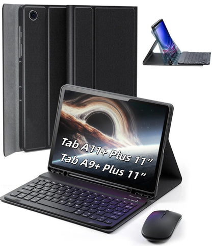 TUNKARMOR Compact Detachable Keyboard Case for Samsung Galaxy Tab A9+/A11+ Plus - Bluetooth, Auto Sleep/Wake Function, S Pen Holder, Black