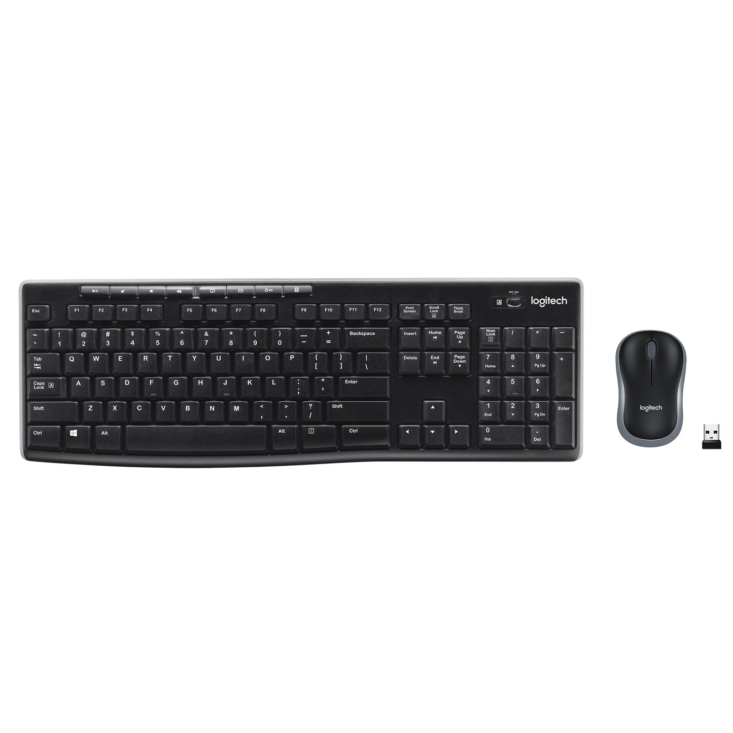 Logitech MK270 Black Wireless Keyboard and Mouse Combo - 2.4 GHz, USB Receiver, 104 Keys, Spill-Resistant, Ambidextrous Mouse, Windows Compatible